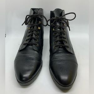 Vintage Sandra Miller Hardy Black Buckle Leather Lace Up Ankle Boot Size 8.5